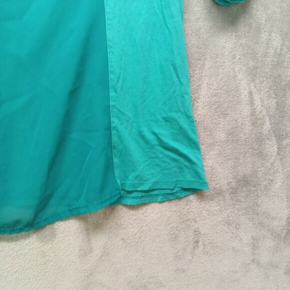 STYLEMINT Top  Size 2 Women Short Sleeve Casual Solid Turquoise Knit Sheer Back - Picture 13 of 13